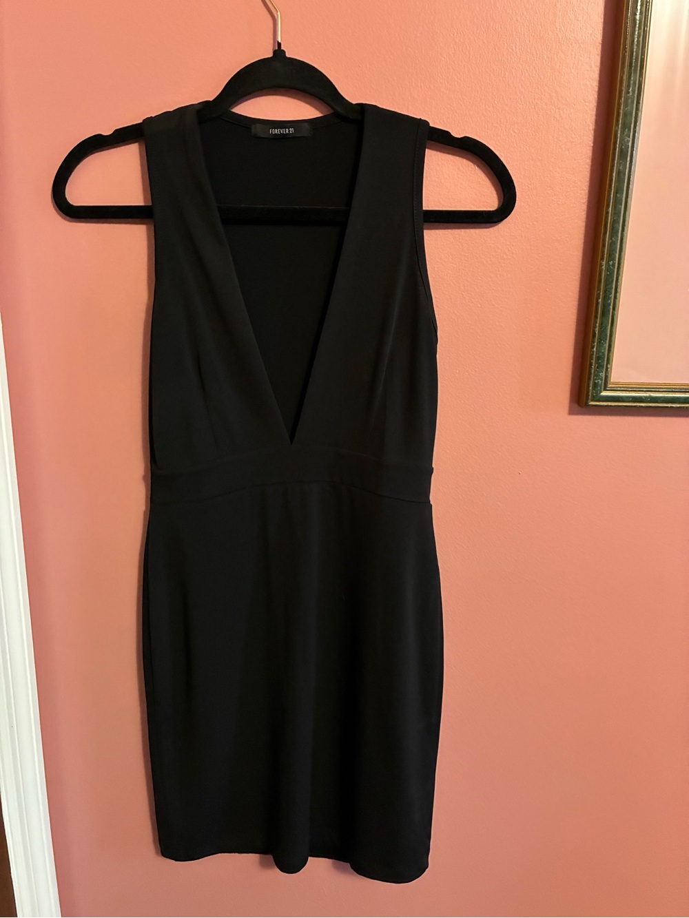 Forever 21 Black Deep V-Neck Sleeveless Mini Dress